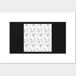 Whimsical Flower Pattern in Black and White Posters and Art